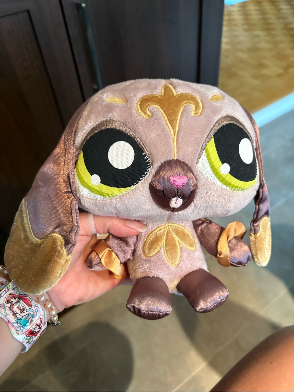 Littlest Pet Shop Plush Bunny in Light Pink with Gold & Brown Accents